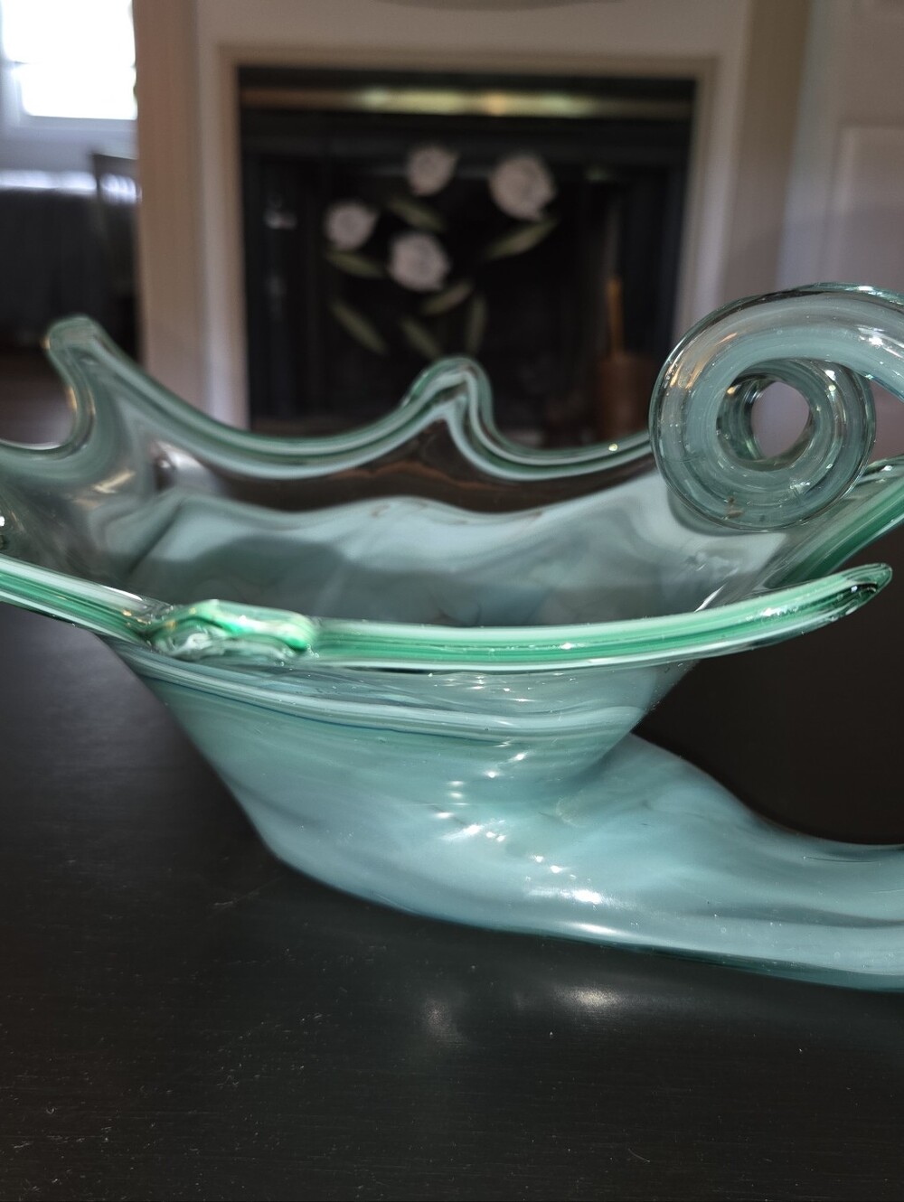 Vintage MCM Murano Style Hand Blown Cornucopia Swirl Teal Blue Art Glass 11 1/2" - Picture 2 of 9